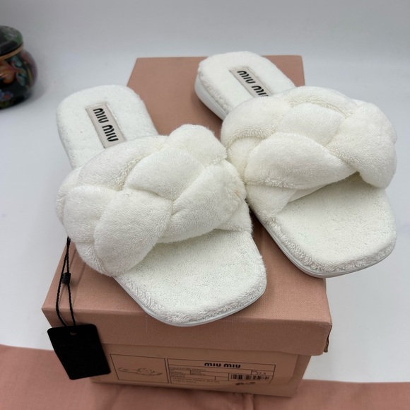 Miu Miu Shoes - Women's Miu Miu Terry cloth slide sandals size 37.5 made in Italy